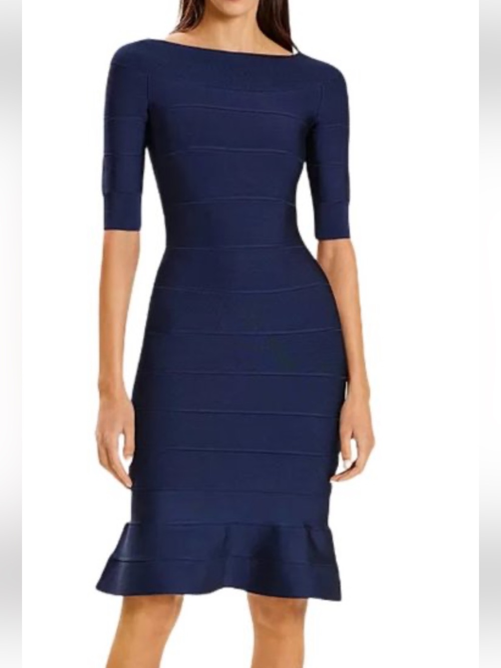 NWT Herve Leger Boat Neck Mini Dress Classic Blue Size XS
